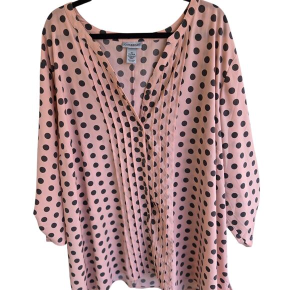 Catherine's Blouse Size 5X (34/36) Button Front Peach Pink Roll Tab 3/4 Sleeve - Picture 1 of 13